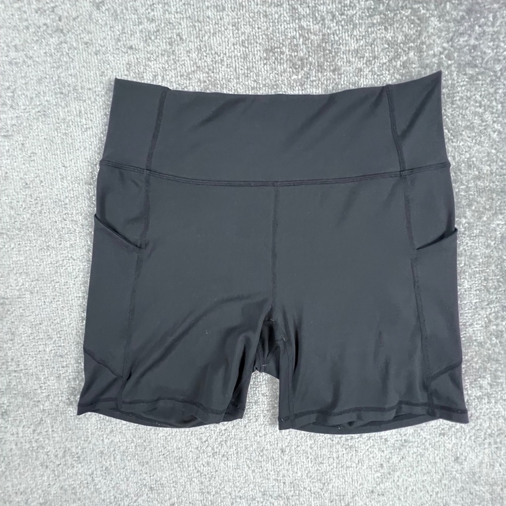 Fabletics PureLuxe Black High Waisted Biker Shorts with Pockets 6 Inch Inseam